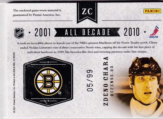  2010-11 Dominion All Decade Jerseys #ZC Zdeno Chara /99