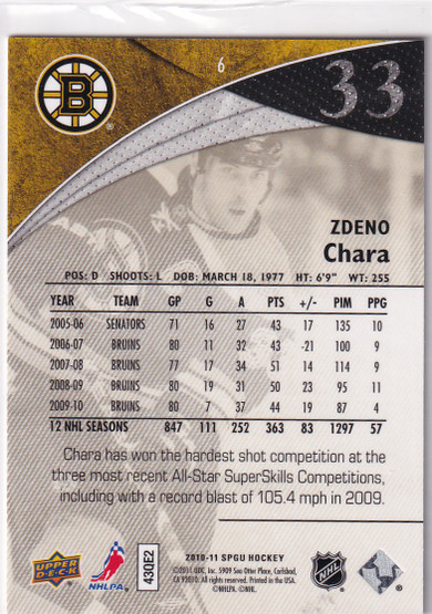  2010-11 SP Game Used Gold Spectrum #6 Zdeno Chara 1/1