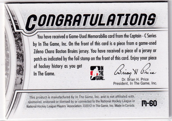  2011-12 ITG Captain-C Jerseys Gold #M60 Zdeno Chara /10