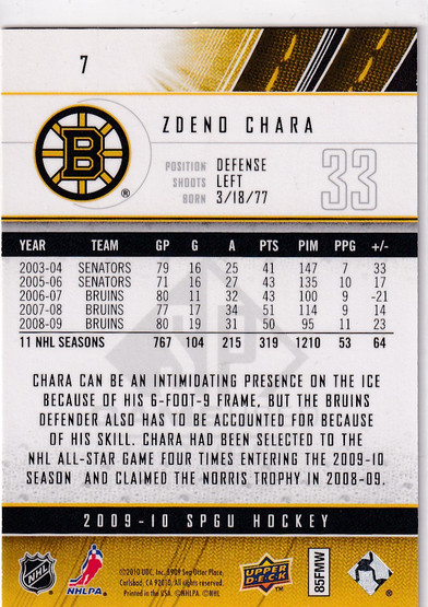  2009-10 SP Game Used Silver Spectrum #7 Zdeno Chara /10