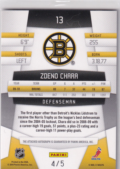  2010-11 Certified Mirror Emerald Signatures #13 Zdeno Chara /5