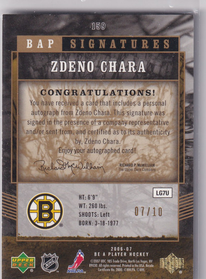 2006-07 BAP signatures Zdeno Chara /10 