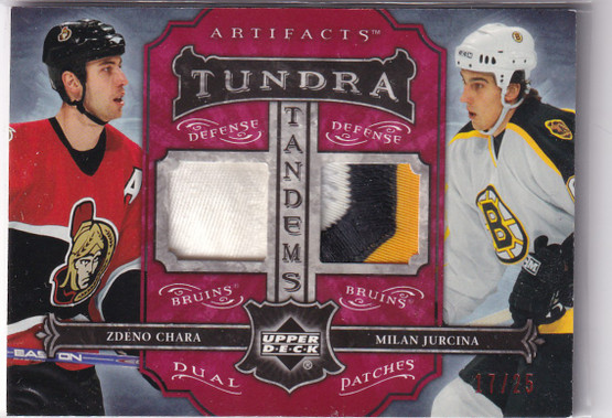  2006-07 Artifacts Tundra Tandems Dual Patches Red #TTZM Zdeno Chara/Milan Jurcina /25