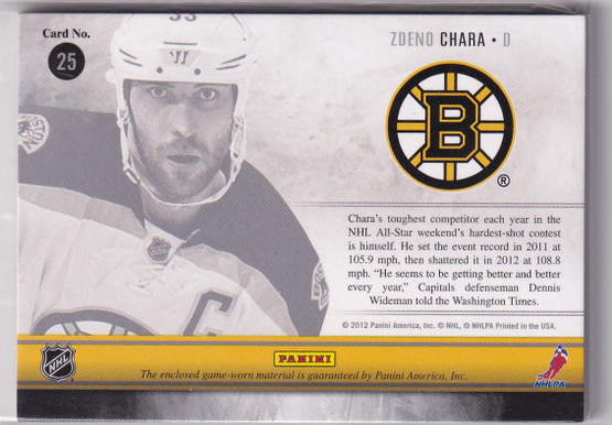  2011-12 Panini Prime Showcase Swatches #25 Zdeno Chara /25