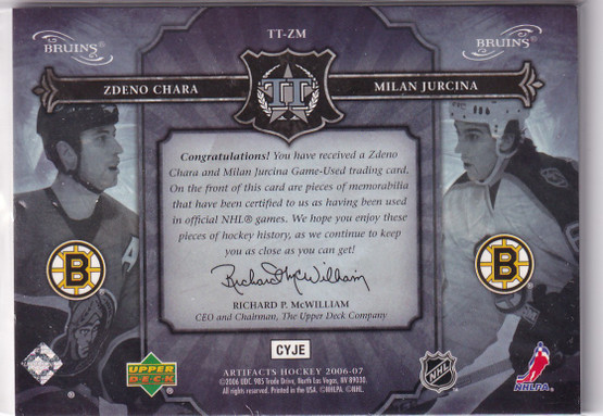  2006-07 Artifacts Tundra Tandems Dual Patches Red #TTZM Zdeno Chara/Milan Jurcina /25