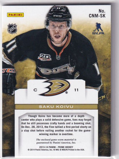  2013-14 Panini Prime Colors Numbers #PCSK Saku Koivu/18