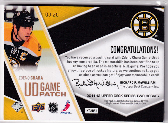  2011-12 Upper Deck Game Jerseys Patches #GJZC Zdeno Chara /15 SER2
