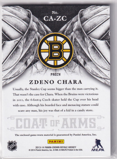  2013-14 Crown Royale Coat of Arms Materials Patches #CAZC Zdeno Chara /10