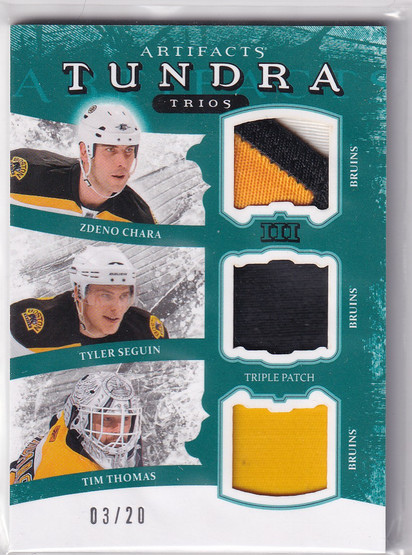 2011-12 Artifacts Tundra Trios Patches Emerald #TT3BEES Zdeno Chara/Tim Thomas/Tyler Seguin/20