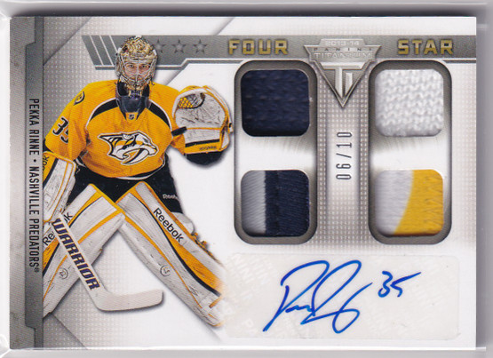 2013-14 Panini Titanium Four Star Memorabilia Autographs #4APR Pekka Rinne /10