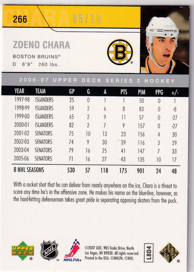  2006-07 Upper Deck High Gloss Parallel #266 Zdeno Chara /10