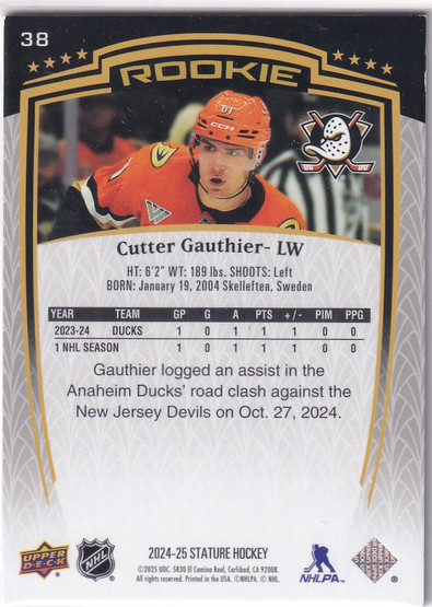  2024-25 Upper Deck Stature #38 Cutter Gauthier/999 RC