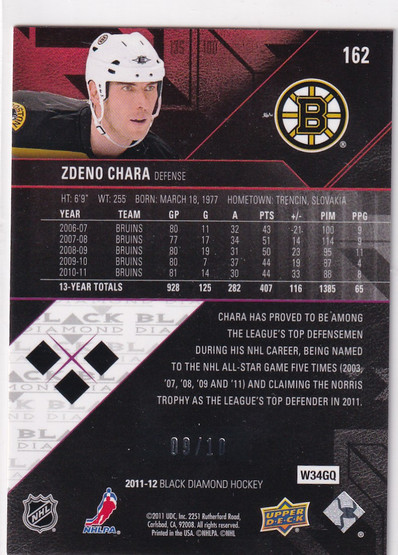  2011-12 Black Diamond Gold #162 Zdeno Chara /10