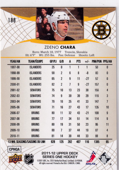 2011-12 Upper Deck Spectrum #188 Zdeno Chara /10