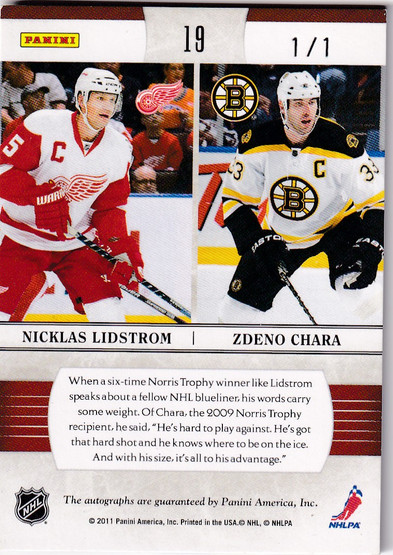  2010-11 Dominion Pen Pals Black #19 Nicklas Lidstrom/Zdeno Chara 1/1