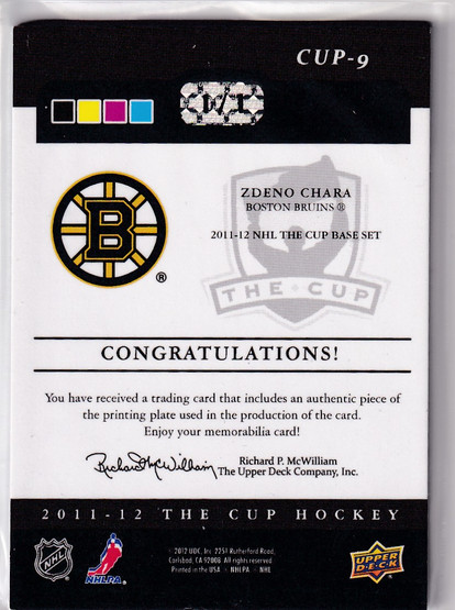  2011-12 The Cup Printing Plates Cyan #9 Zdeno Chara 1/1