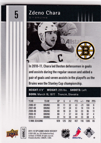 2011-12 SP Game Used Silver Spectrum #5 Zdeno Chara /10