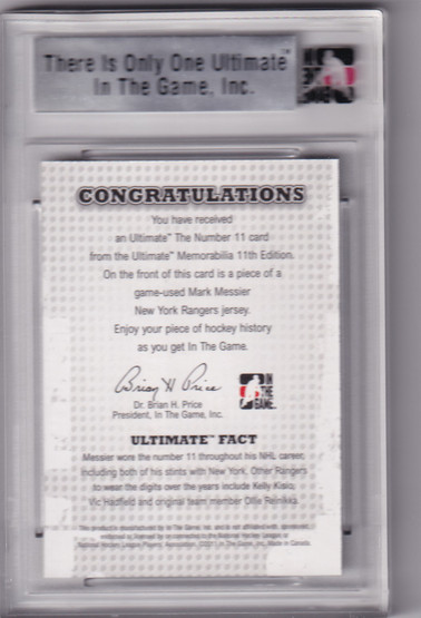 2011-12 ITG Ultimate Memorabilia Number 11 GOLD Mark Messier 1/1