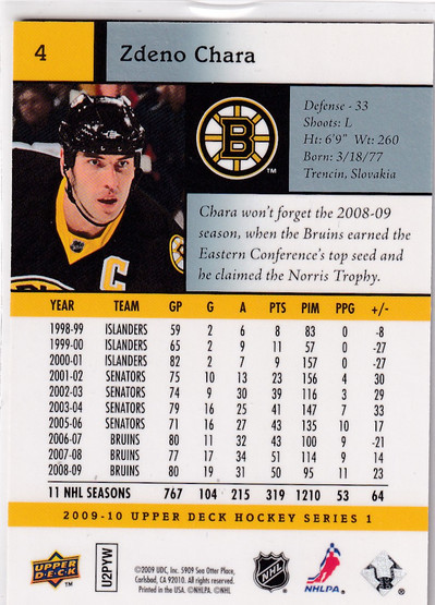  2009-10 Upper Deck High Gloss Parallel #4 Zdeno Chara /10
