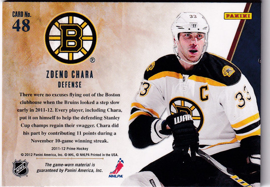  2011-12 Panini Prime Seams Incredible Patch #48 Zdeno Chara/10
