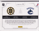 2011-12 Dominion Quad Jerseys #33 Daniel Sedin/25/Roberto Luongo/Tim Thomas/Zdeno Chara /25