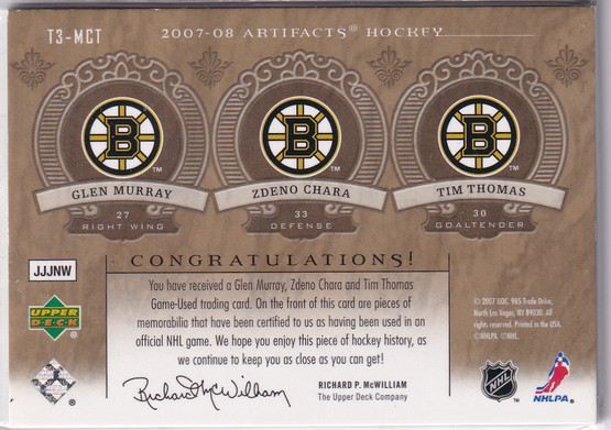  2007-08 Artifacts Tundra Trios Red #T3MCT Glen Murray/Zdeno Chara/Tim Thomas /10