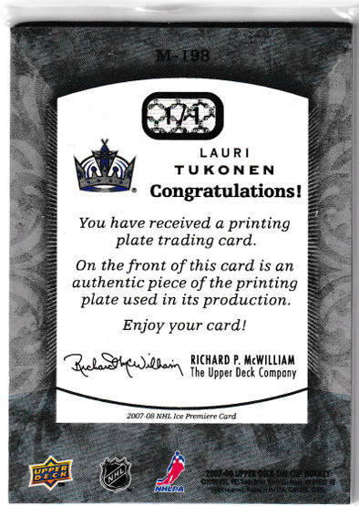  2007-08 The Cup Printing Plates Upper Deck Ice Magenta #198 Lauri Tukonen 1/1