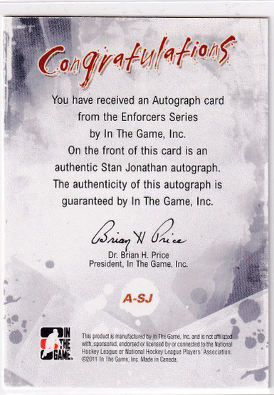  2011-12 ITG Enforcers Autographs #ASJ Stan Jonathan