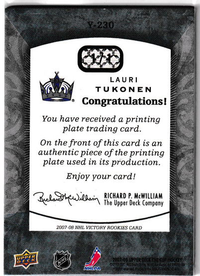  2007-08 The Cup Printing Plates Upper Deck Victory Yellow #230 Lauri 1/1