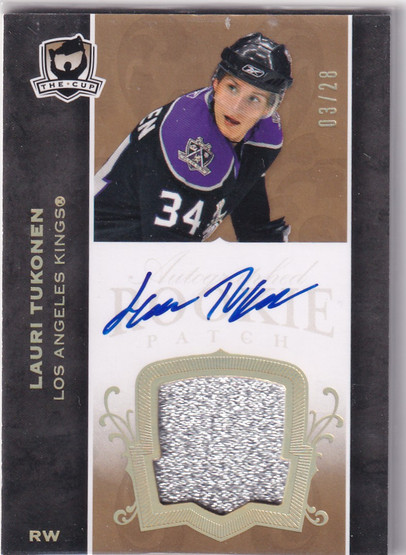  2007-08 The Cup Gold Rainbow Autographed Rookie Patches #144 Lauri Tukonen/28