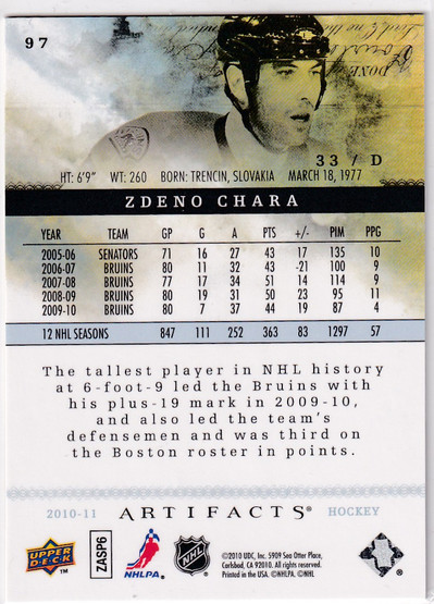  2010-11 Artifacts Rainbow #97 Zdeno Chara /10