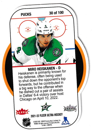  2021-22 Ultra Pucks #30OF100 Miro Heiskanen