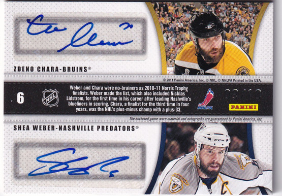 2011-12 Certified Shirt Off My Back Combos Autographs Prime #6 Shea Weber/Zdeno Chara /10