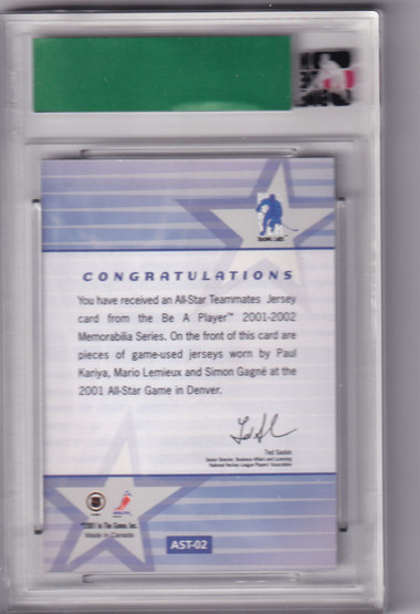 2001-02 ITG BUYBACK History of Hockey Gagne Kariya Lemieux 