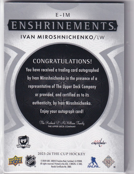 2023-24 The Cup Enshrinements #E1M Ivan Miroshnichenko /99