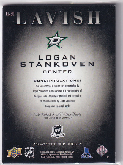 2024-25 The Cup Lavish Autographs #EL30 Logan Stankoven /25