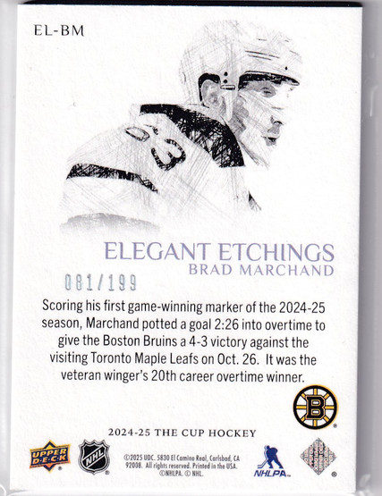  2024-25 The Cup Elegant Etchings #ELBM Brad Marchand /199