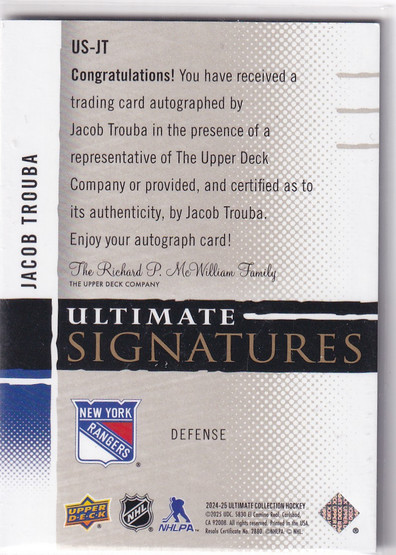  2024-25 Ultimate Collection Ultimate Signatures #USJT Jacob Trouba