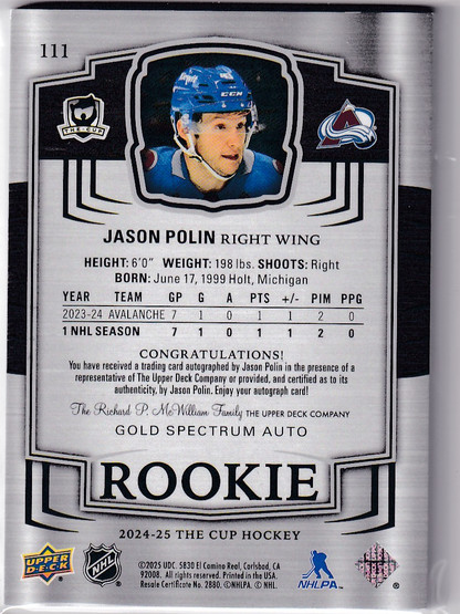  2024-25 The Cup Gold Spectrum #111 Jason Polin AU/36
