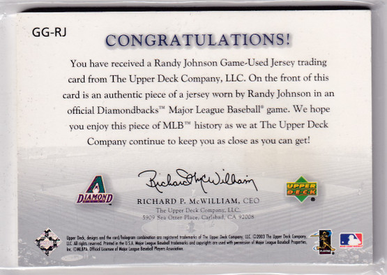 2003 Upper Deck Game Face Gear #RJ Randy Johnson