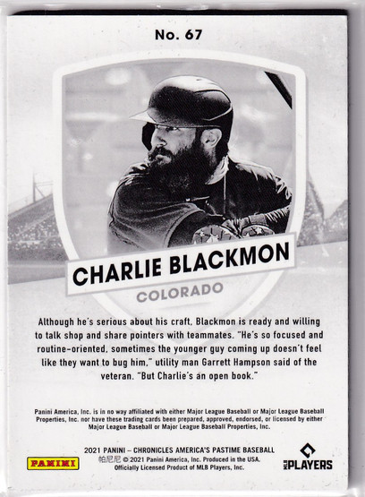  2021 Panini America's Pastime #67 Charlie Blackmon