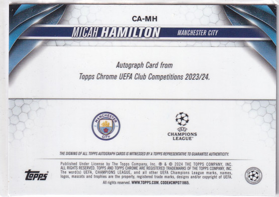 2023-24 Topps Chrome UEFA Micah Hamilton auto RC 