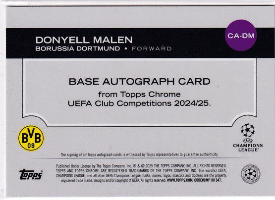 2024-25 Topps UEFA Donyell Malen auto refractor 