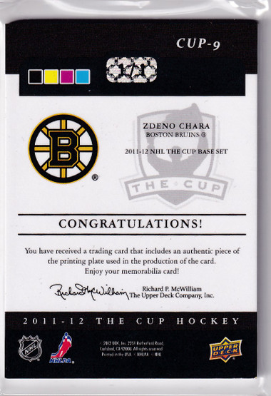  2011-12 The Cup Printing Plates Magenta #9 Zdeno Chara 1/1