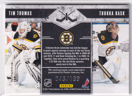  2010-11 Limited Brothers In Arms #3 Tuukka Rask/Tim Thomas /199