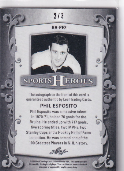  2017 Leaf Metal Sports Heroes Autographs Prismatic Black #BAPE2 Phil Esposito/3