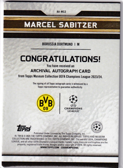 2023-24 Topps Museum Collection Marcel Sabitzer auto /99