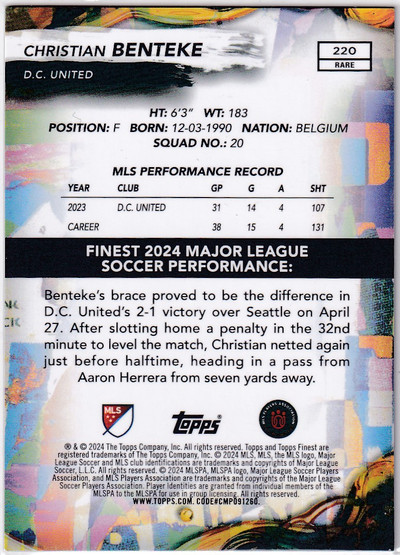 2024 Topps Finest MLS Christian Benteke /75