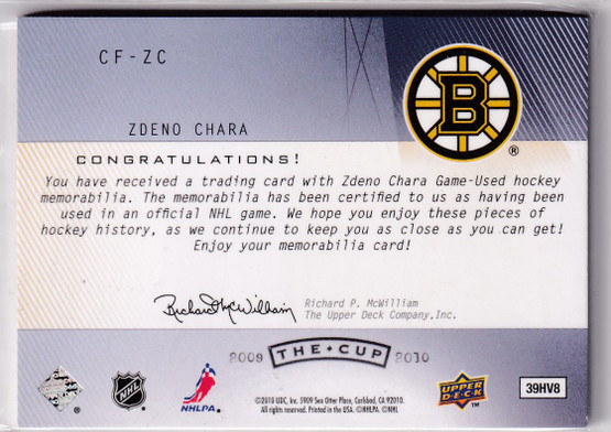  2009-10 The Cup Foundations Patches #CFZC Zdeno Chara /10