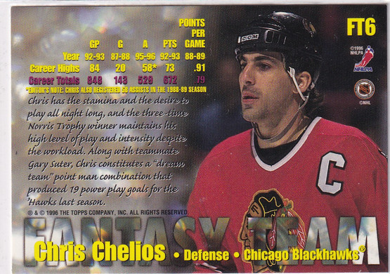 1996-97 Topps Picks Fantasy Team #FT6 Chris Chelios